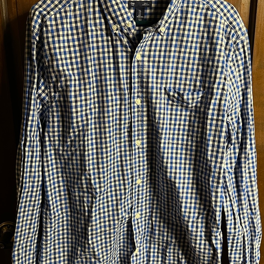GAP Blue and White Plaid Men's Shirt